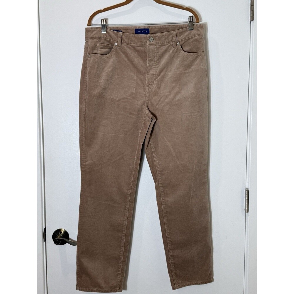 Talbots High-Waist Straight-Leg Corduroy Pants Tan Beige Cotton 14P Petite‎
